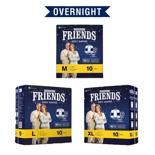 Friends Overnight Unisex Adult Diapers Bundle – M, L, XL